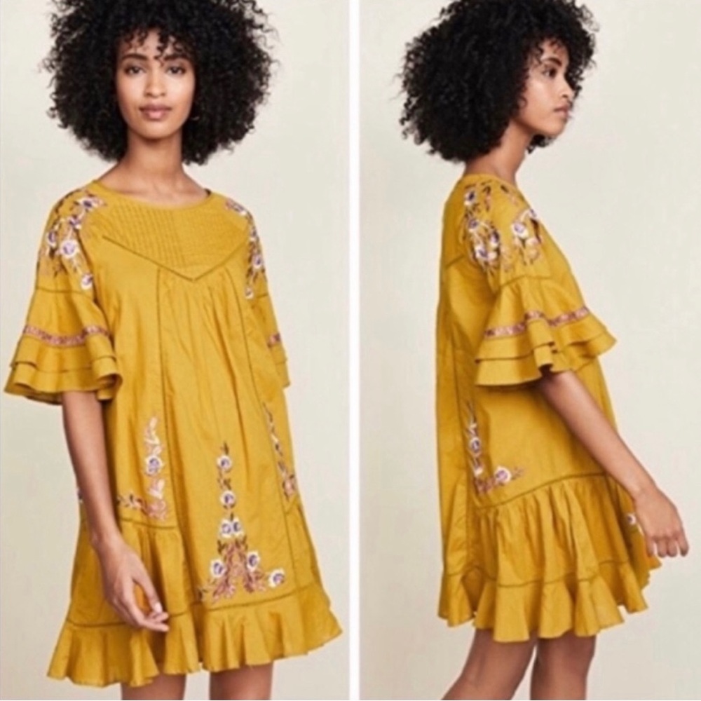 Free People Boho Yellow Dress XS Embroidered